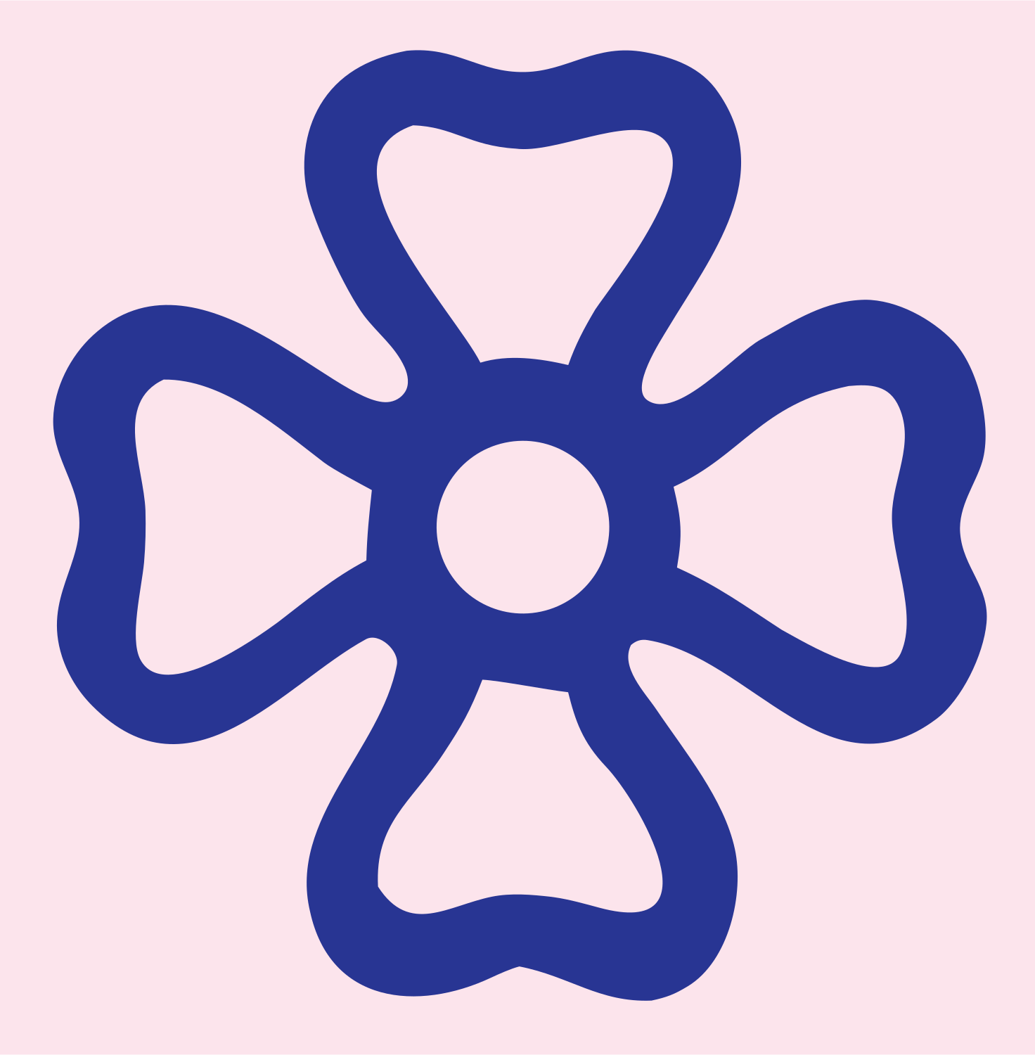 Bold Four-Petal Flower Cross Badge #fce4ec/#283593