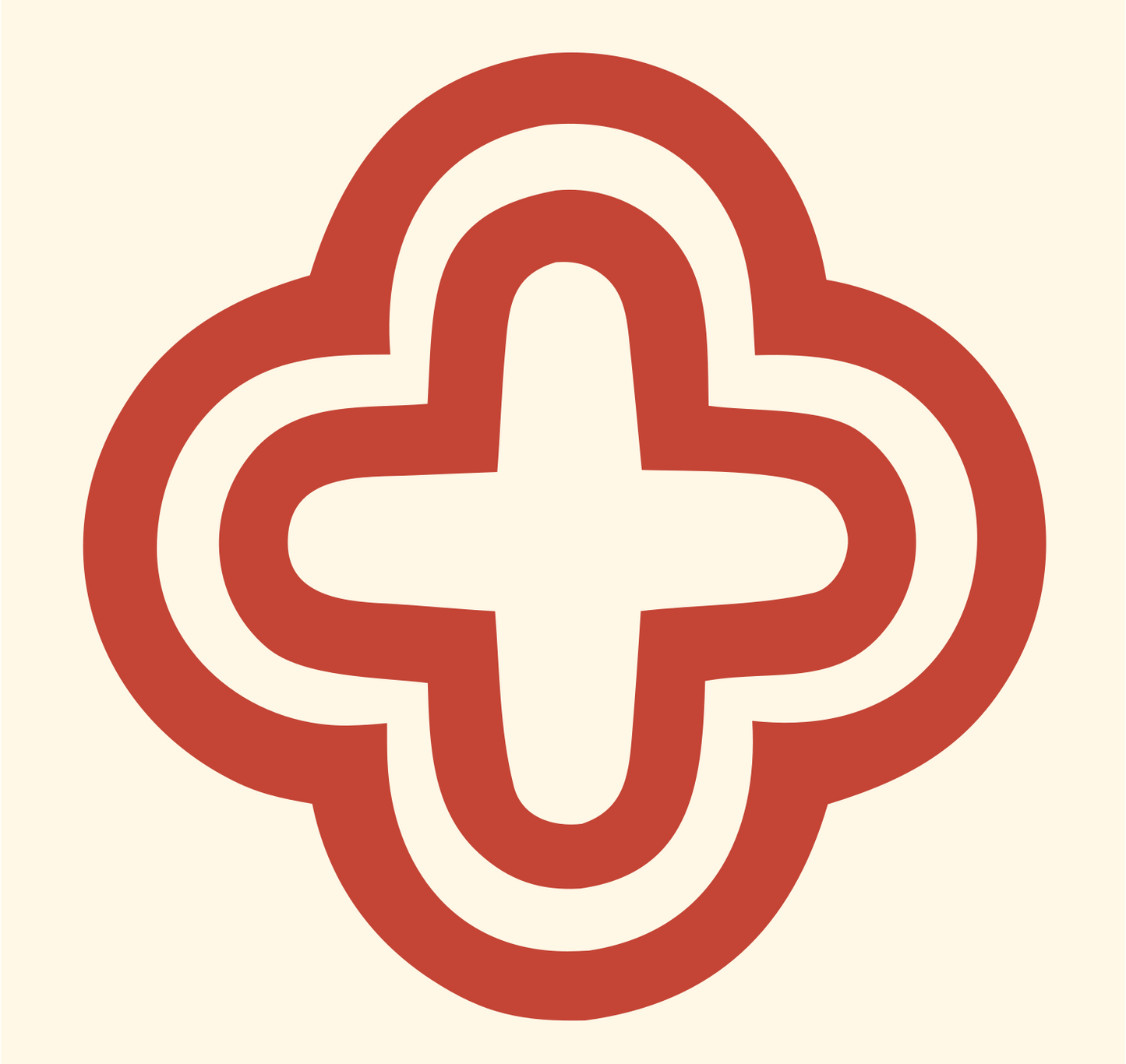 Bold Quatrefoil Cross Badge #fff8e7/#c44536