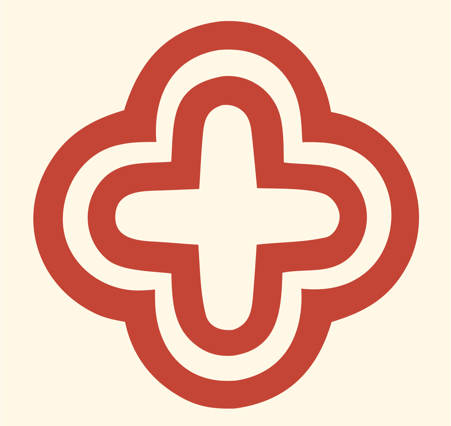Bold Quatrefoil Cross Badge #fff8e7/#c44536