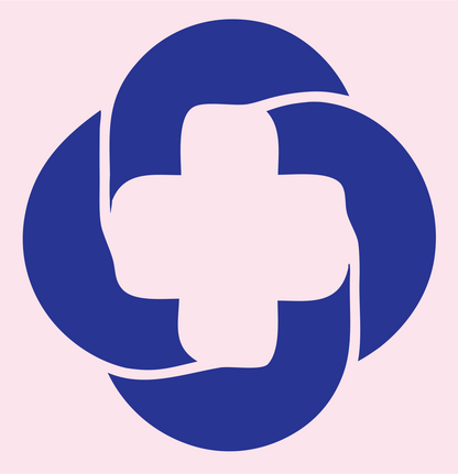 Rotating Orbit Cross Badge #fce4ec/#283593