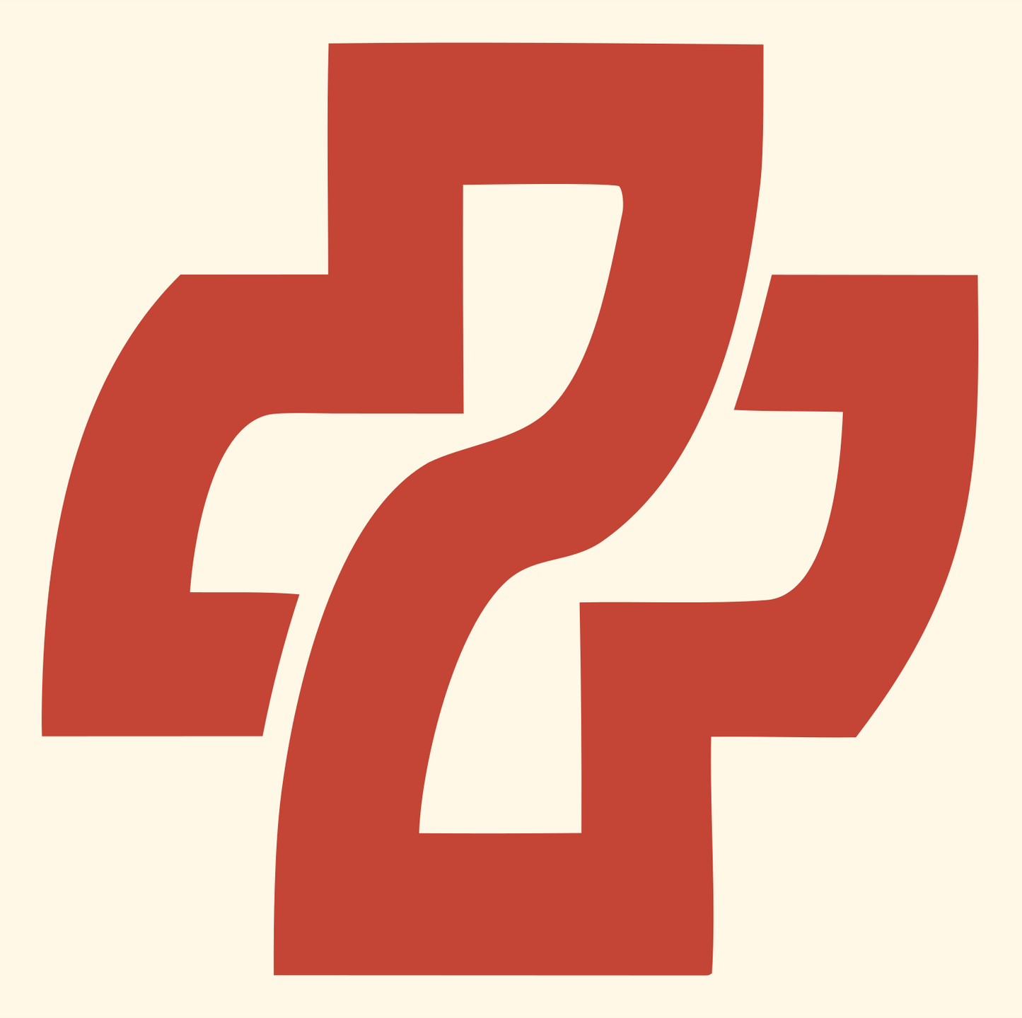 Twisted Cross Negative Space Mark #fff8e7/#c44536