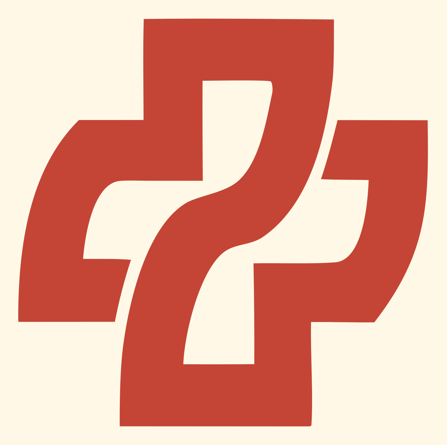 Twisted Cross Negative Space Mark #fff8e7/#c44536