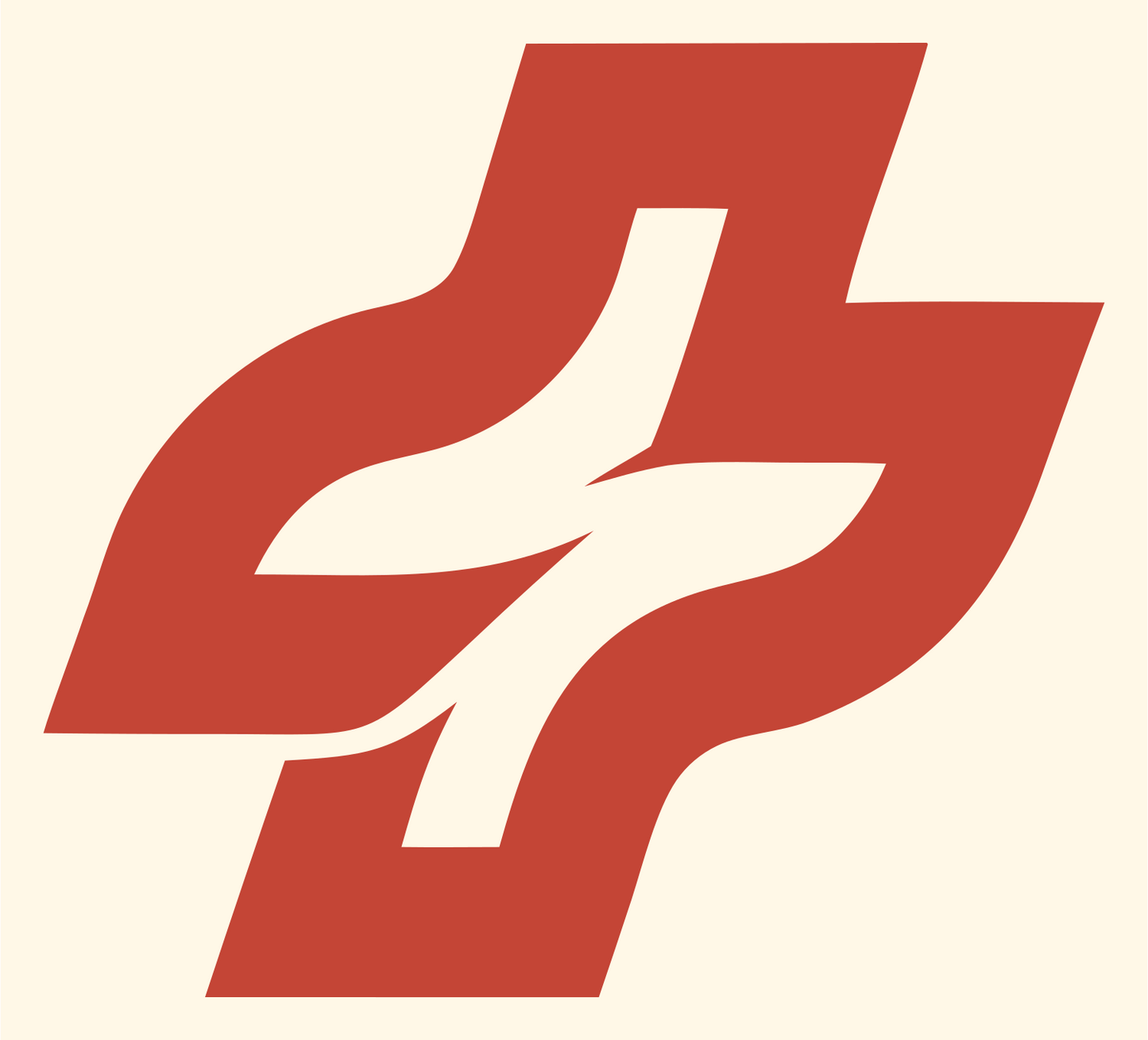 Dynamic Wave Cross Logo #fff8e7/#c44536