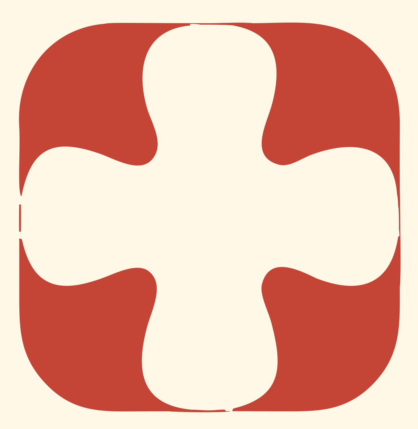 Negative Space Rounded Cross Badge #fff8e7/#c44536