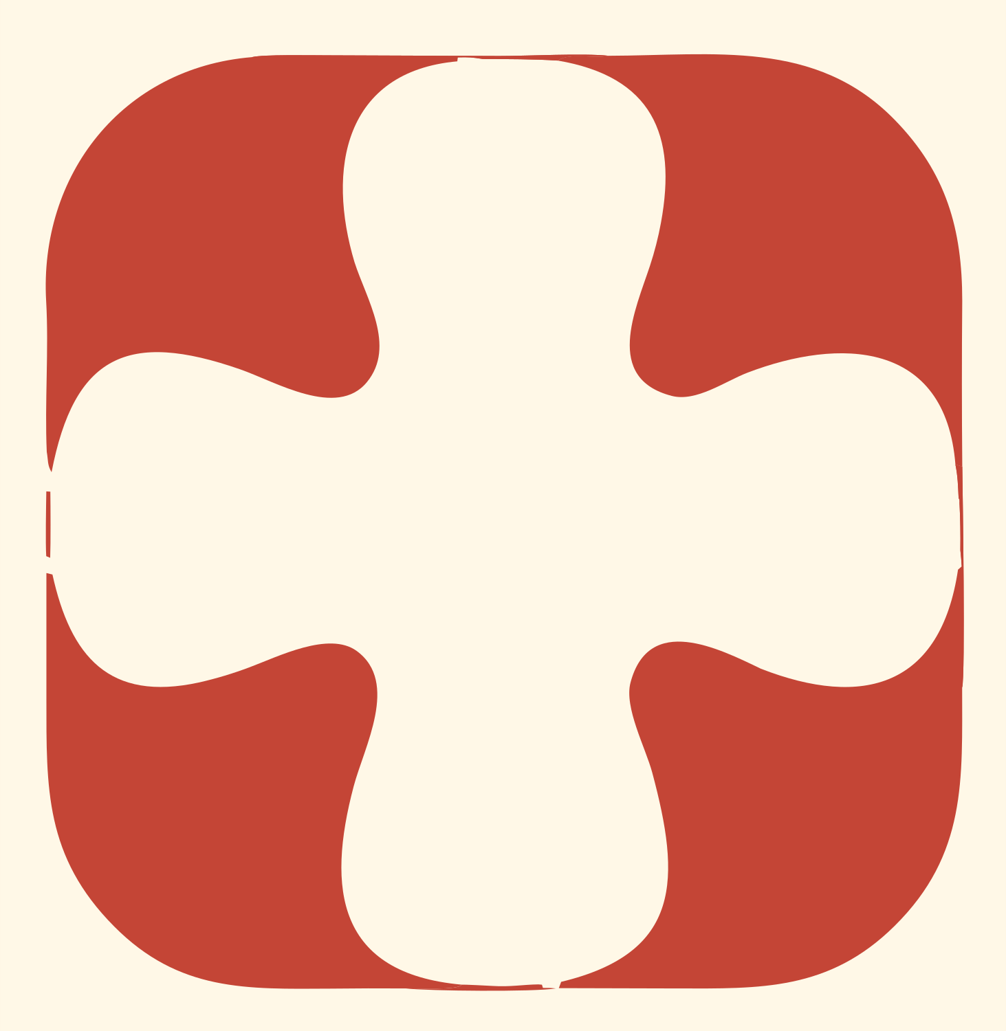 Negative Space Rounded Cross Badge #fff8e7/#c44536
