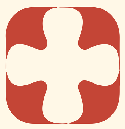 Negative Space Rounded Cross Badge #fff8e7/#c44536