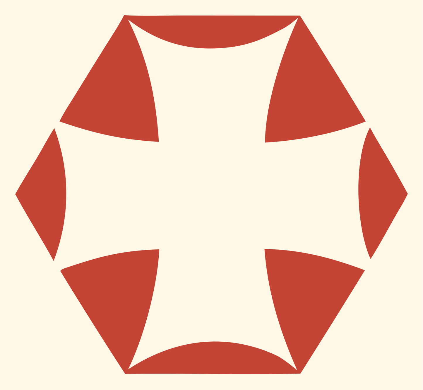 Negative Space Hexagon Cross Mark #fff8e7/#c44536