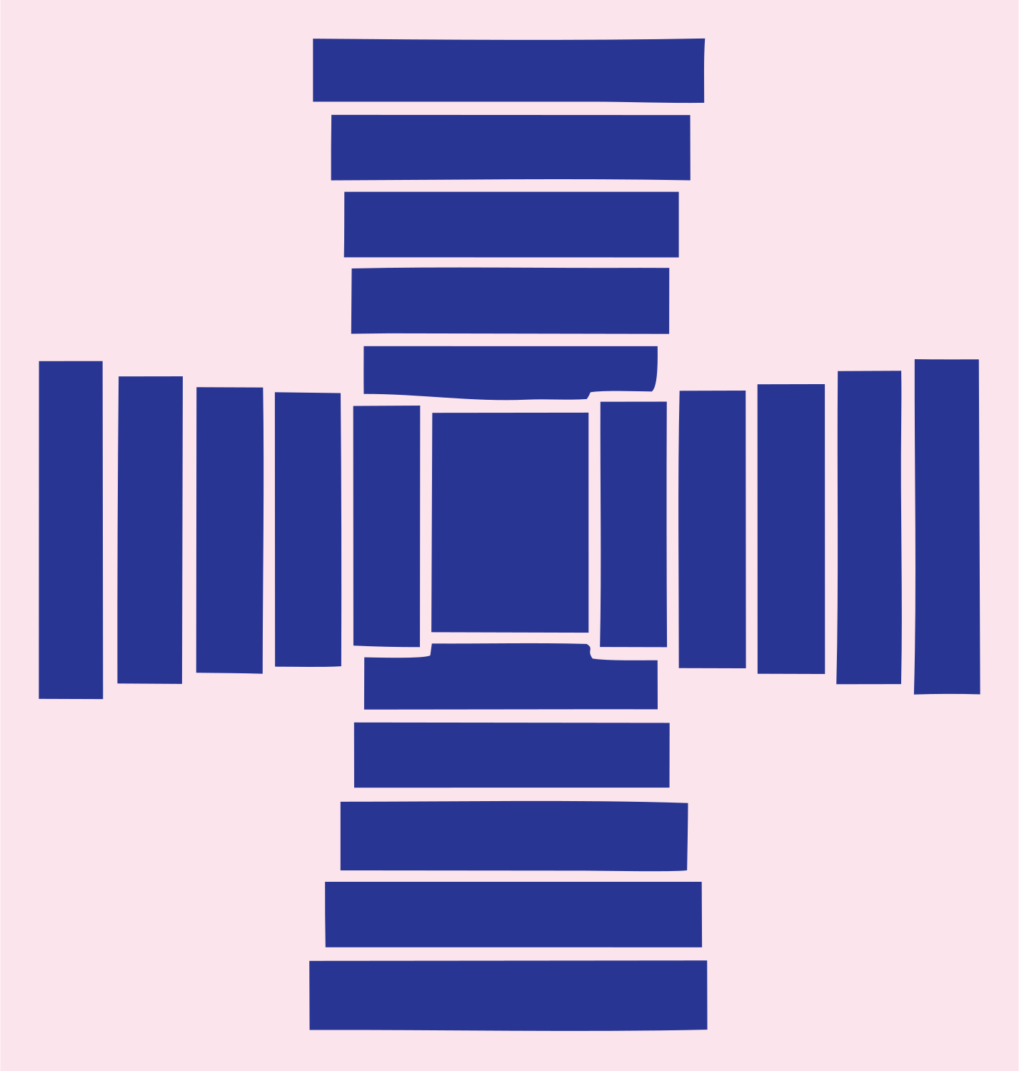 Blocky Striped Cross Badge #fce4ec/#283593