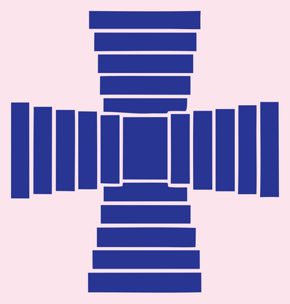 Blocky Striped Cross Badge #fce4ec/#283593