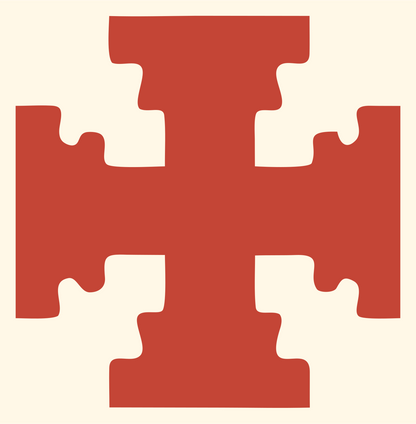 Blocky Puzzle Cross Badge #fff8e7/#c44536