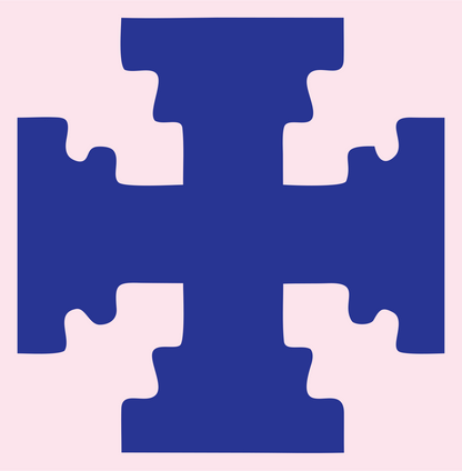 Blocky Puzzle Cross Badge #fce4ec/#283593