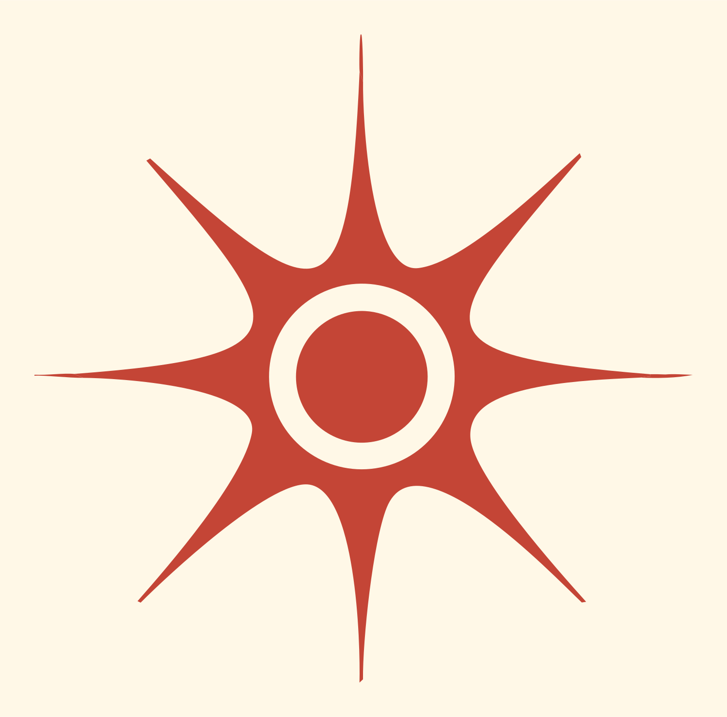 Spiked Sun Burst Mark #fff8e7/#c44536