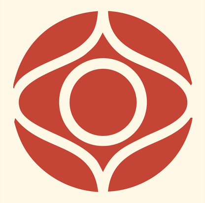 Geometric Eye Circle Badge #fff8e7/#c44536