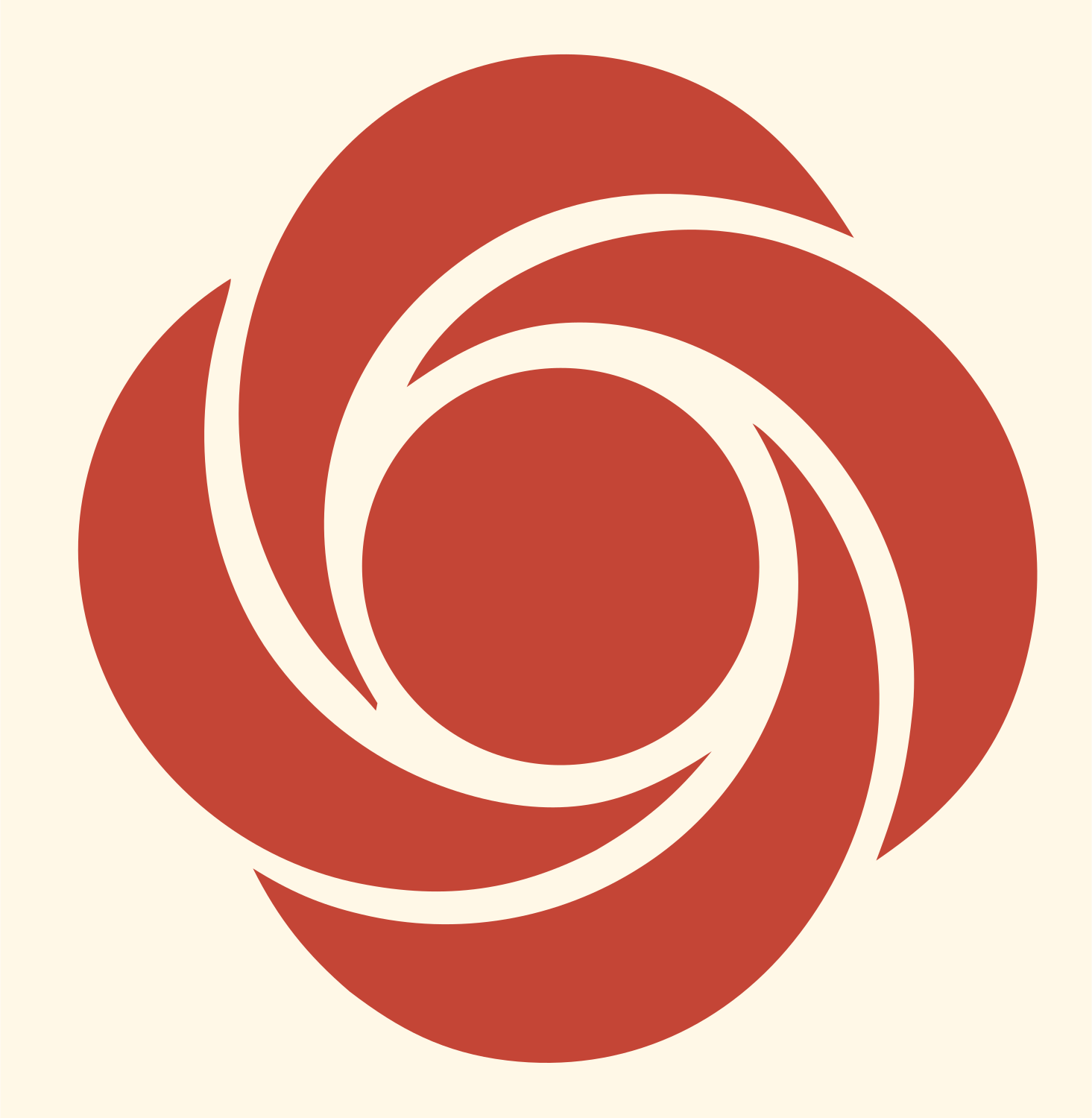 Negative Space Swirl Vortex Badge #fff8e7/#c44536