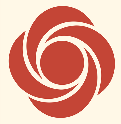 Negative Space Swirl Vortex Badge #fff8e7/#c44536