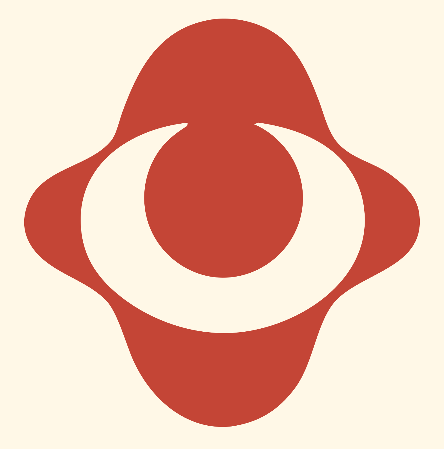Negative Space Eye Planet Badge #fff8e7/#c44536