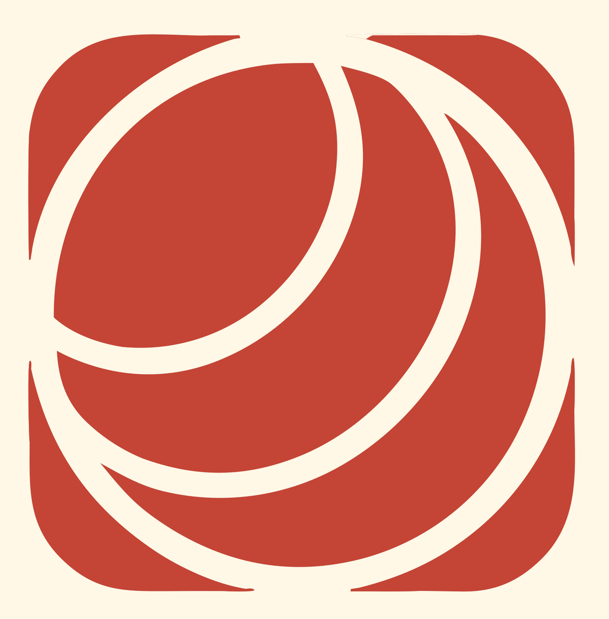 Negative Space Crescent Orbit Badge #fff8e7/#c44536