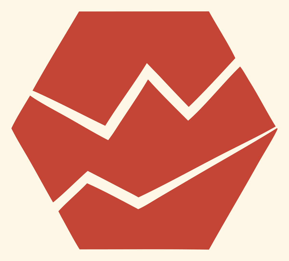 Negative Space Hexagon Meteor Badge #fff8e7/#c44536