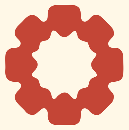 Blocky Gear Sun Badge #fff8e7/#c44536