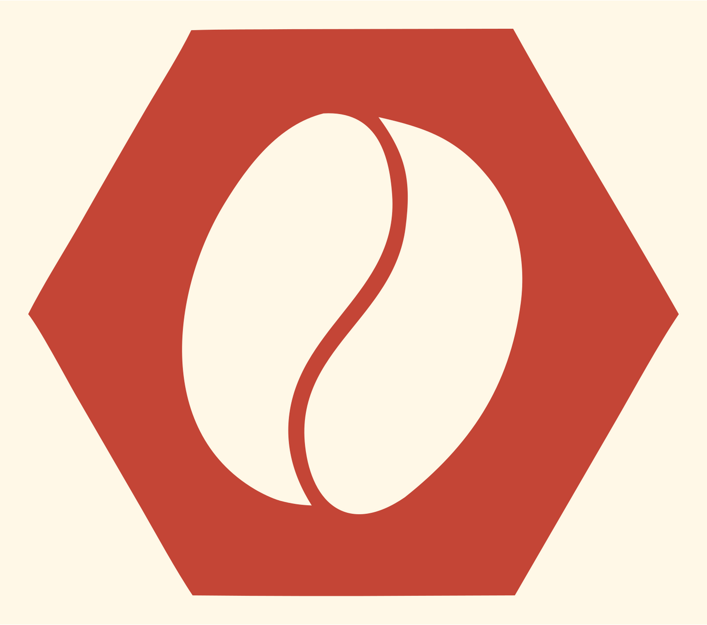 Hexagon Coffee Bean Badge #fff8e7/#c44536