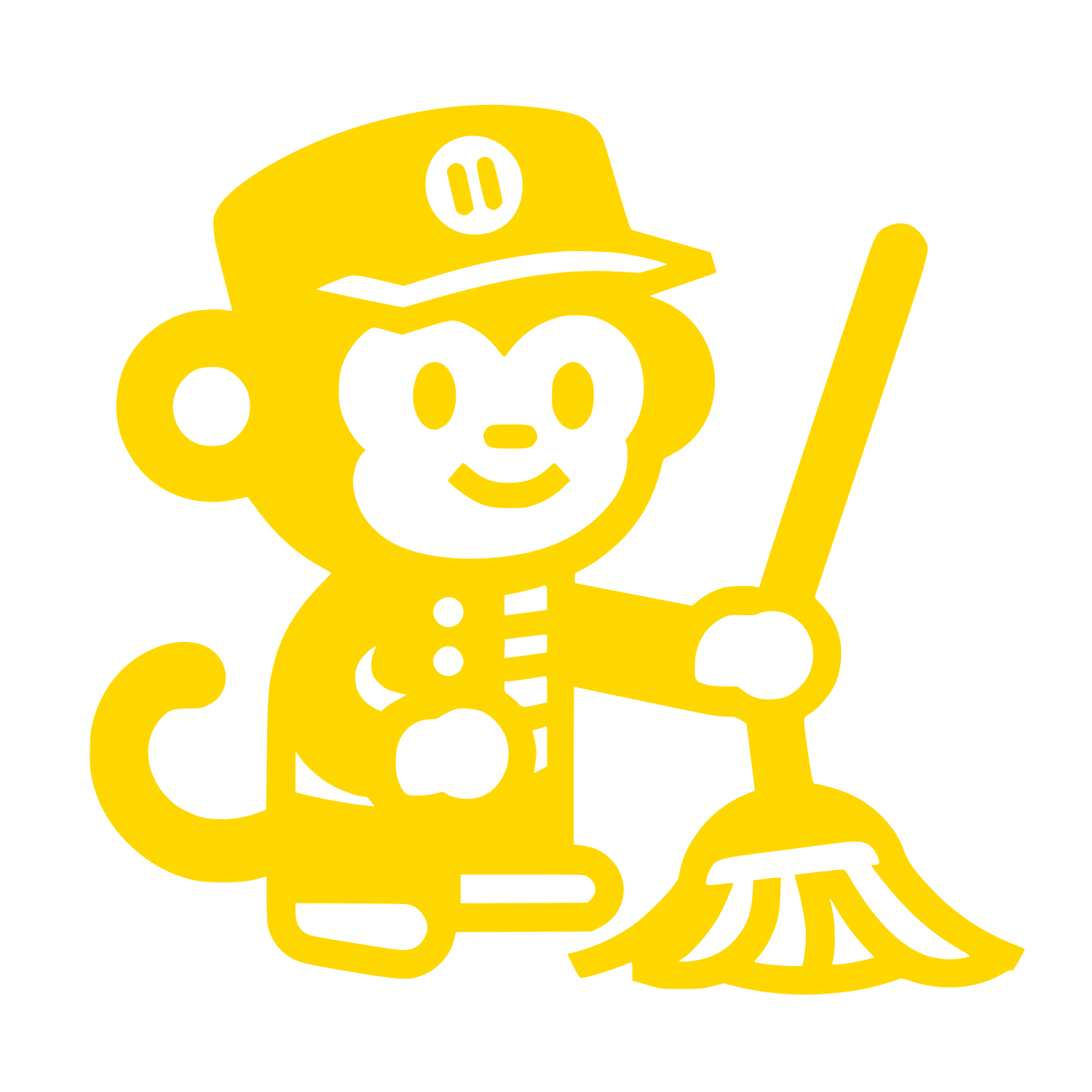 Cartoon Monkey Janitor Logo #FFD700