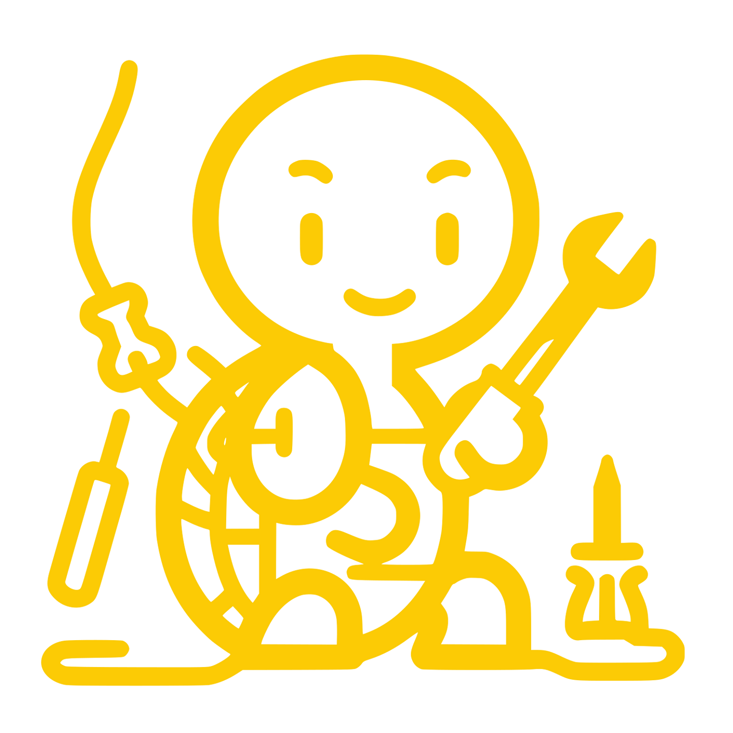 Smiling Repairman Character Logo #FCCB05