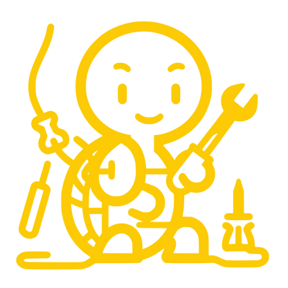 Smiling Repairman Character Logo #FCCB05