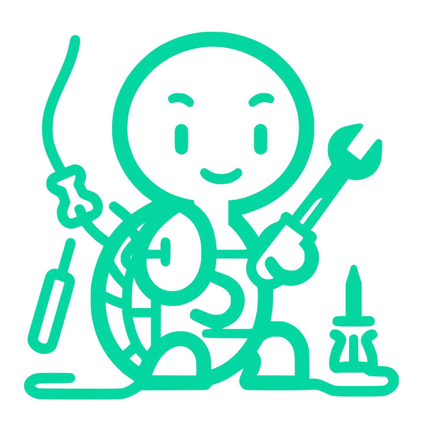 Smiling Repairman Character Logo #06D6A0