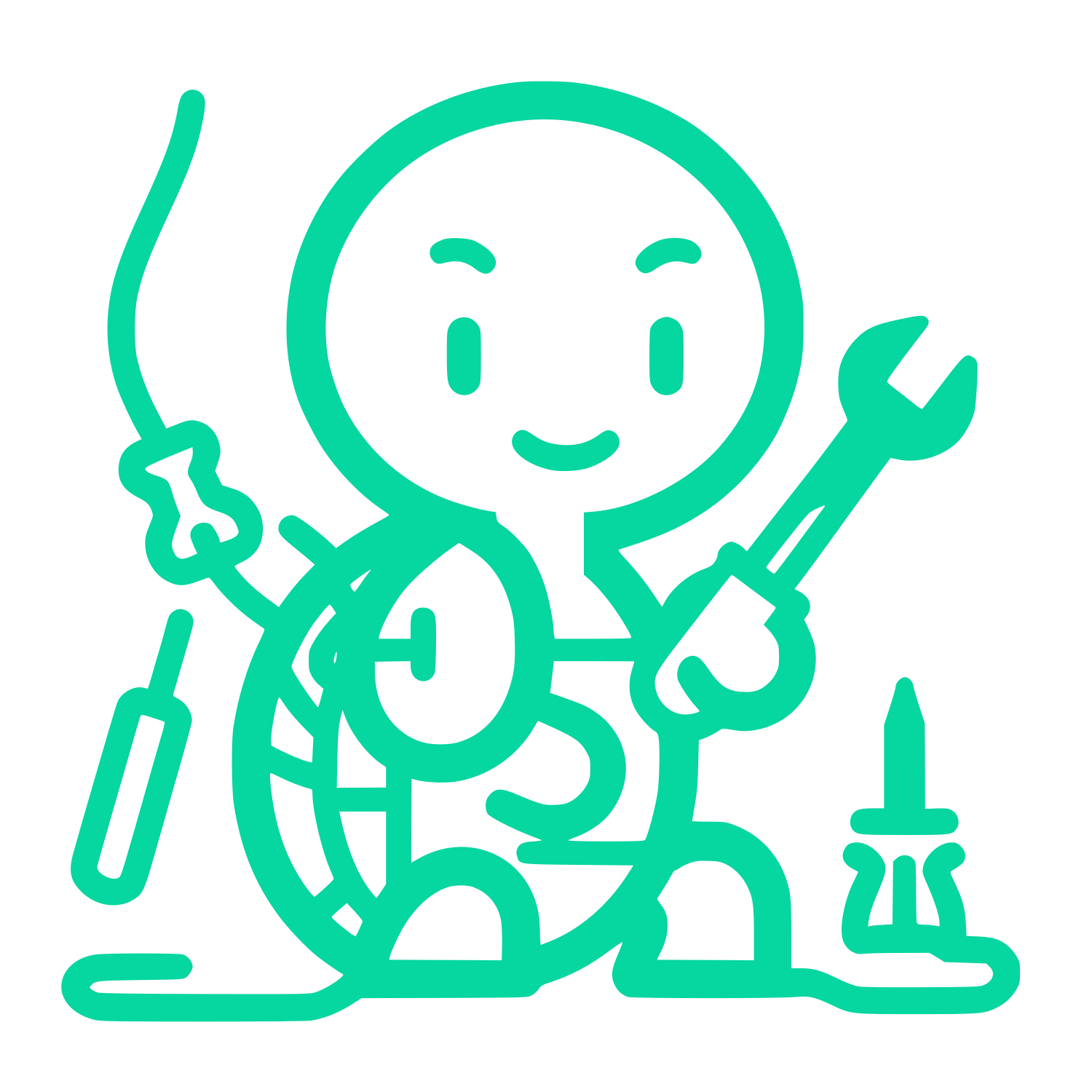 Smiling Repairman Character Logo #06D6A0