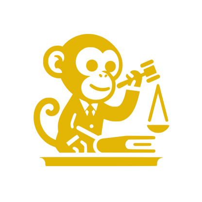 Monkey Lawyer Gavel Logo #E3B505