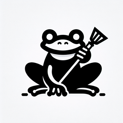 Frog with Broom Logo