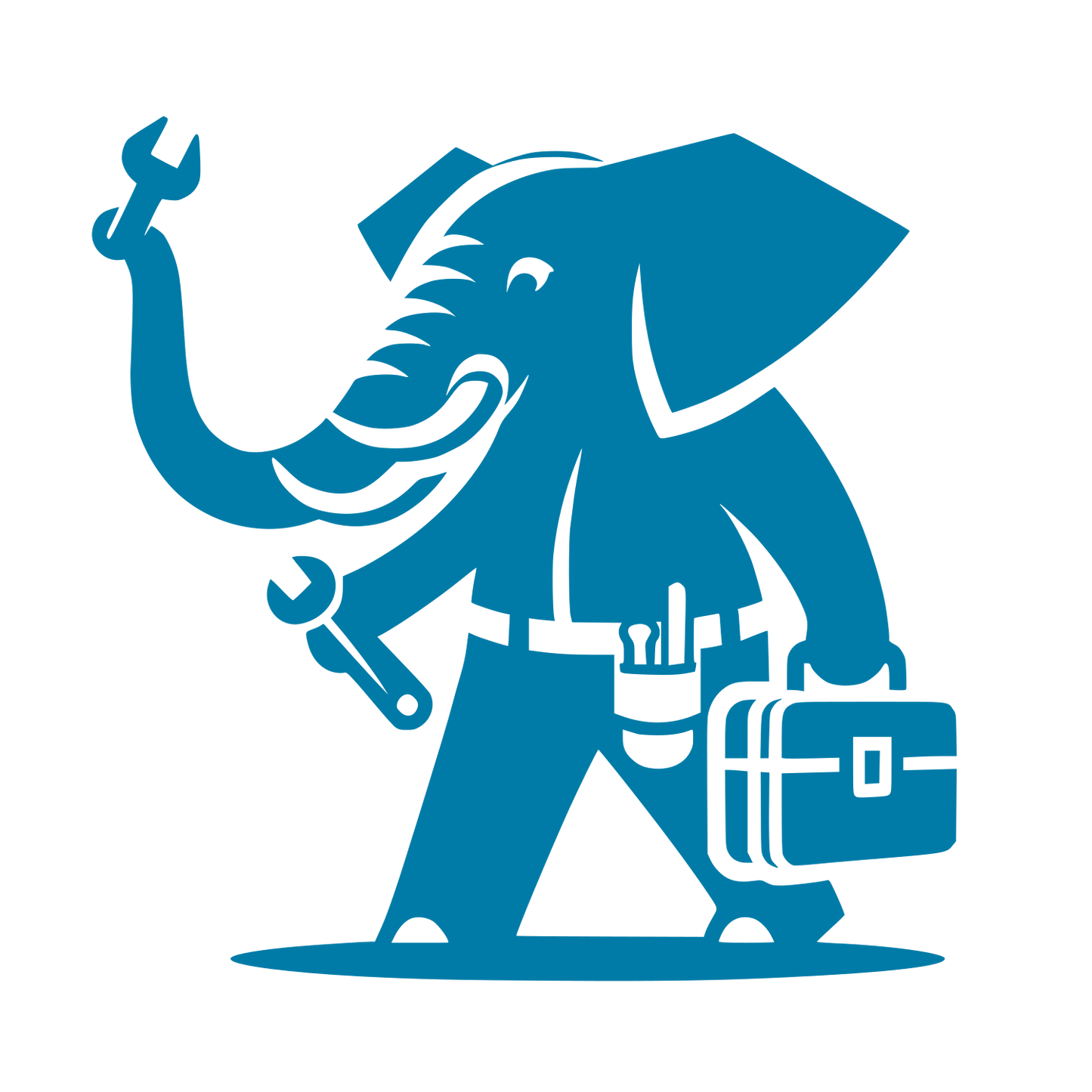Elephant Mechanic Wrench Logo #007BA7