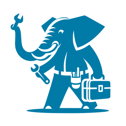 Elephant Mechanic Wrench Logo #007BA7