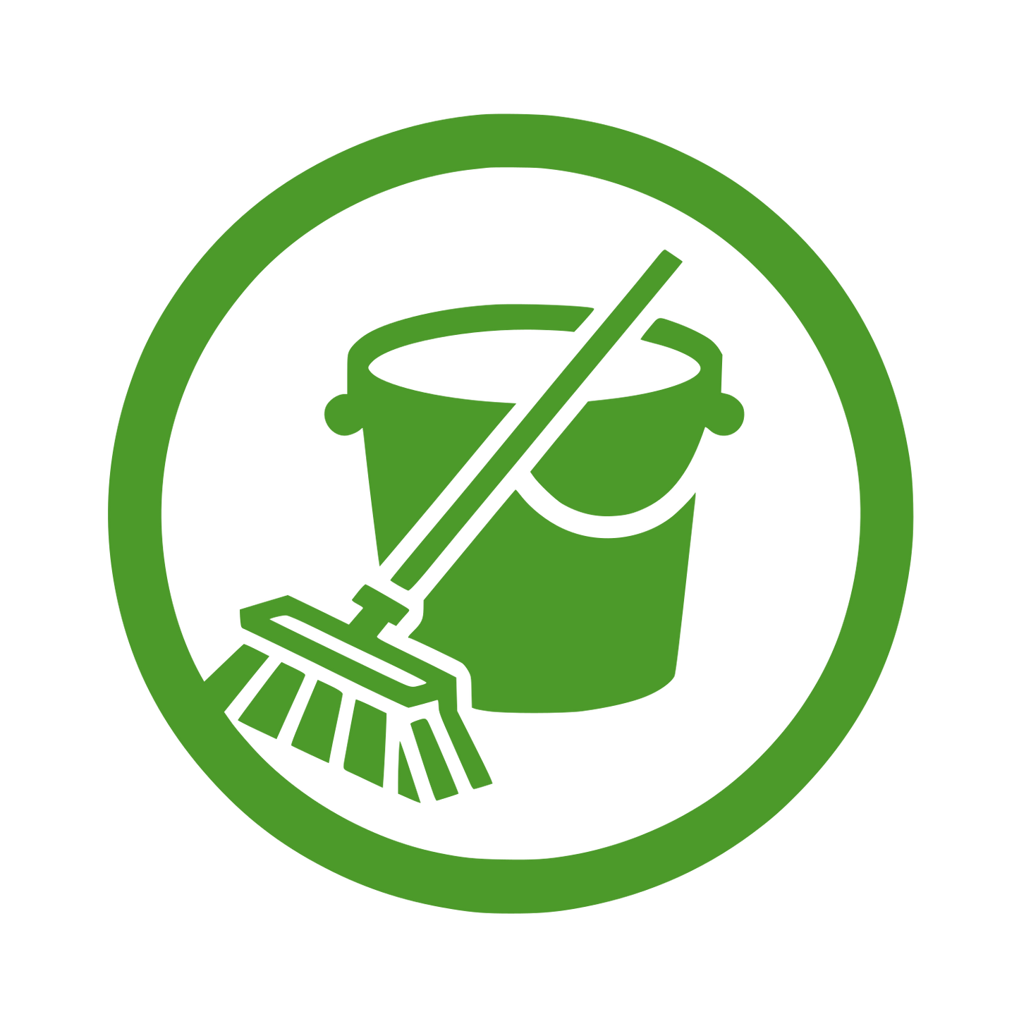 Bucket and Broom Circle Logo #4C9A2A