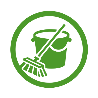 Bucket and Broom Circle Logo #4C9A2A
