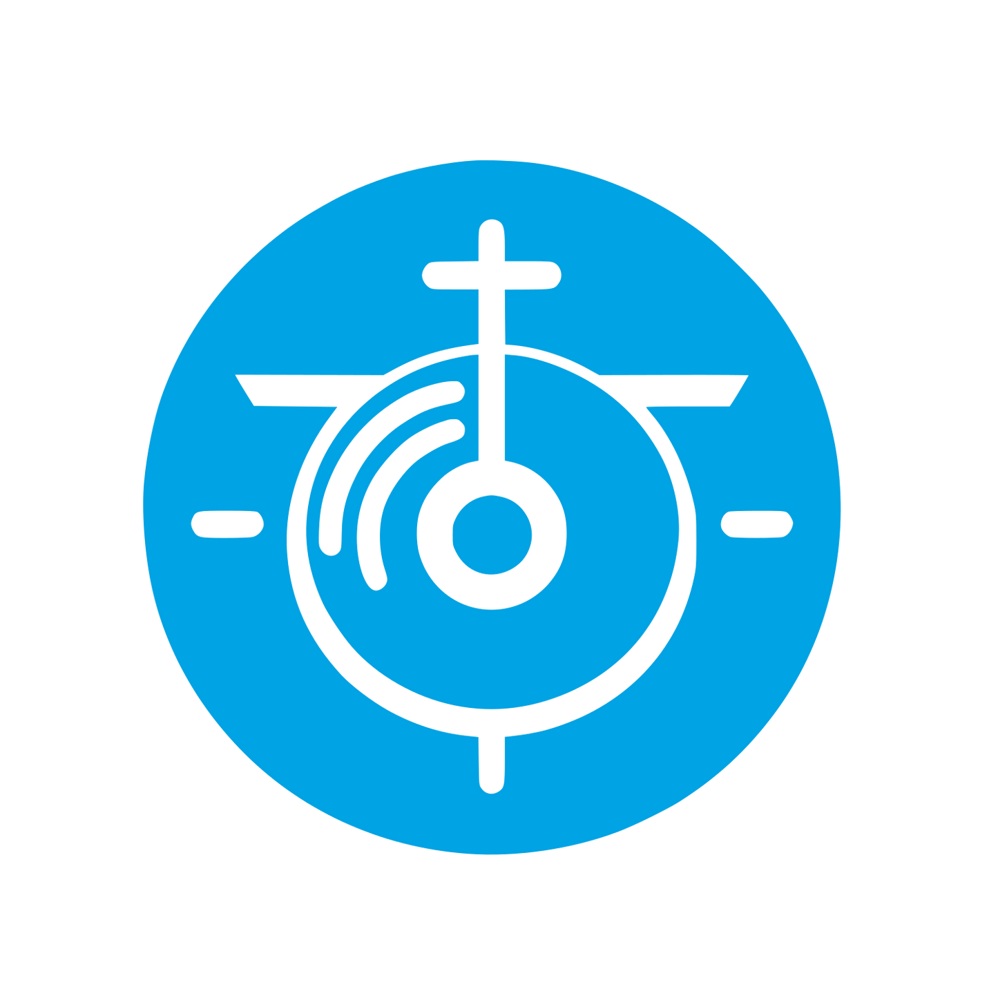 Gong with Cross Icon #00a3e4