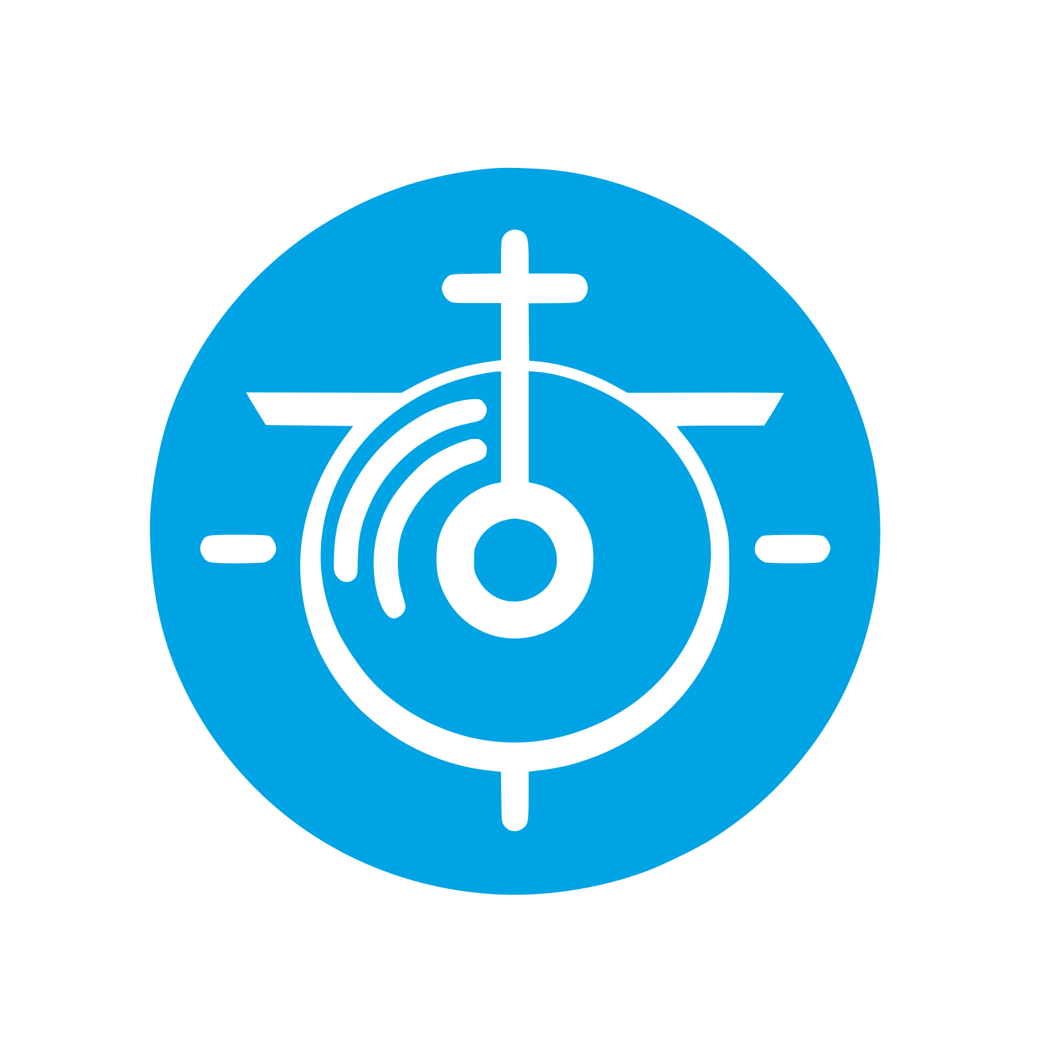 Gong with Cross Icon #00a3e4