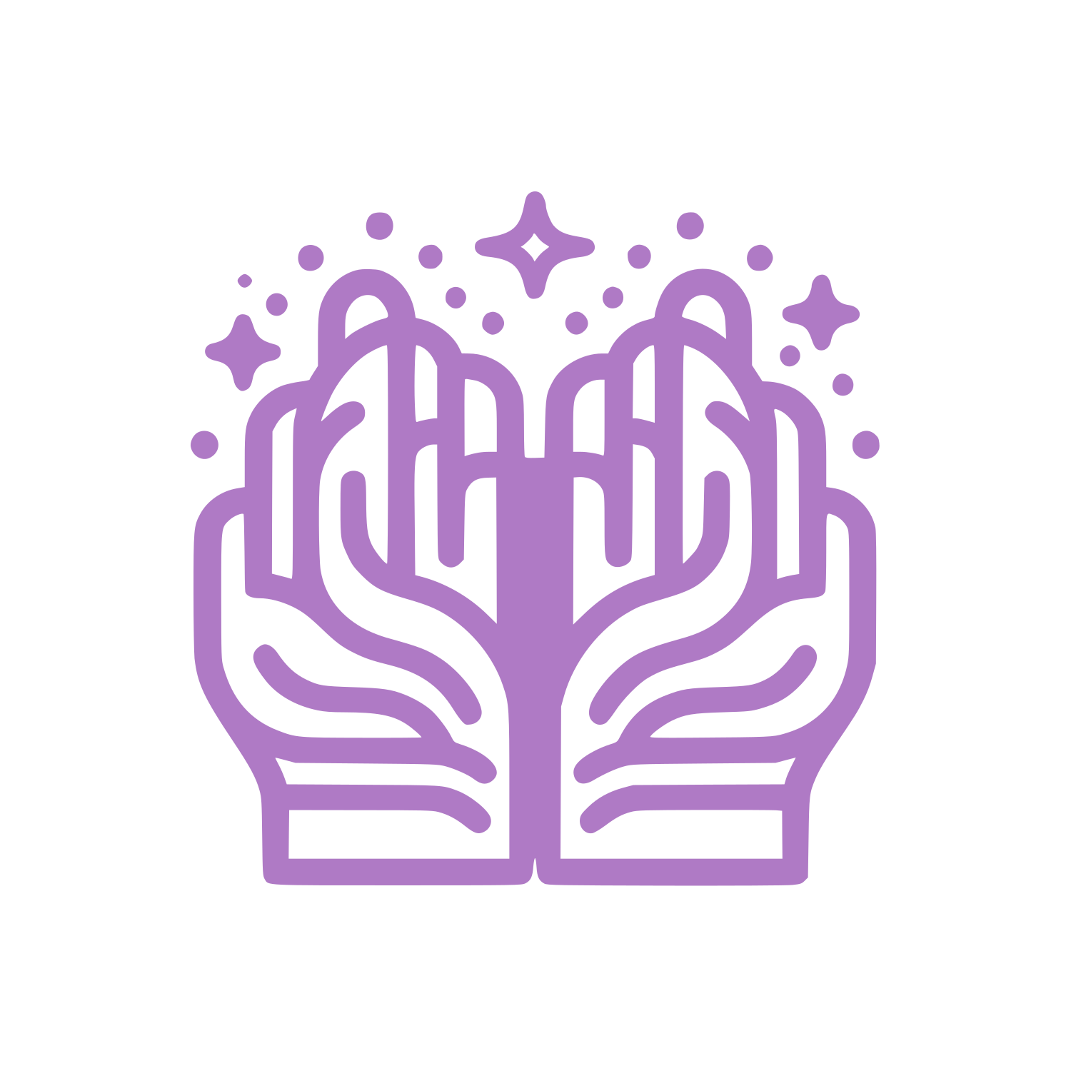 Hands Cradling Sparkles Logo #AF7AC5