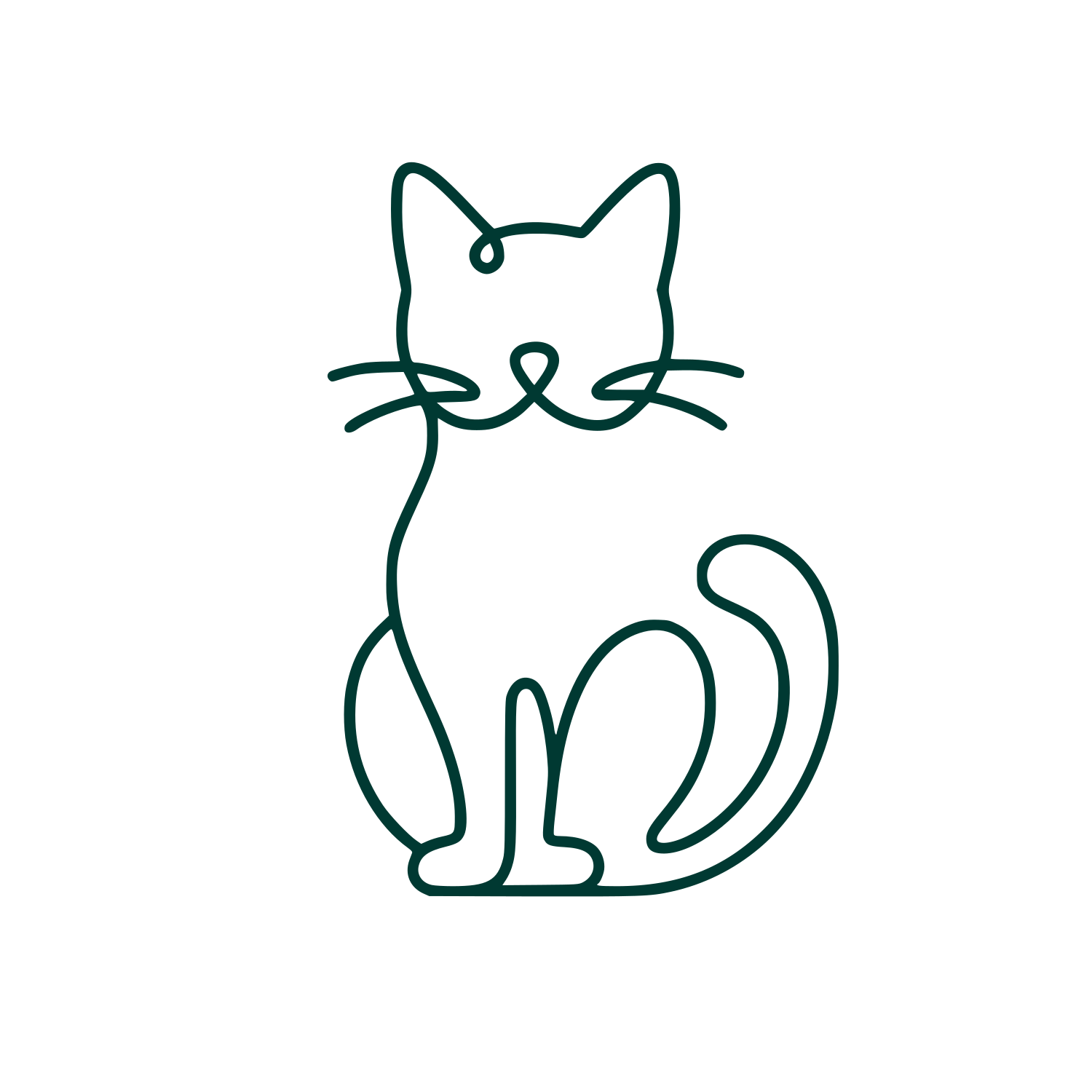 Sitting Cat Outline Logo #003932
