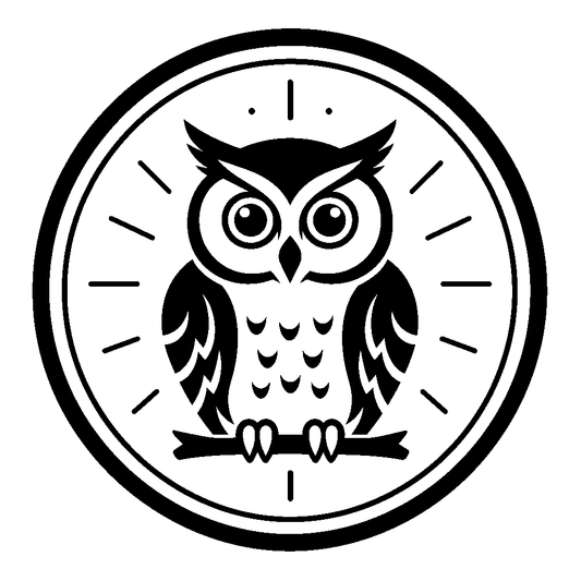 Owl on Clock Badge Logo