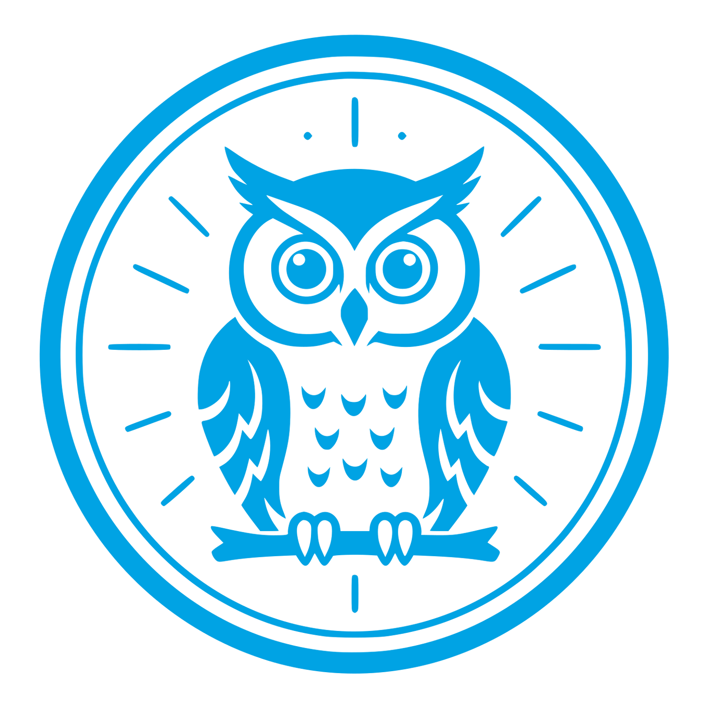 Owl on Clock Badge Logo #00a3e4