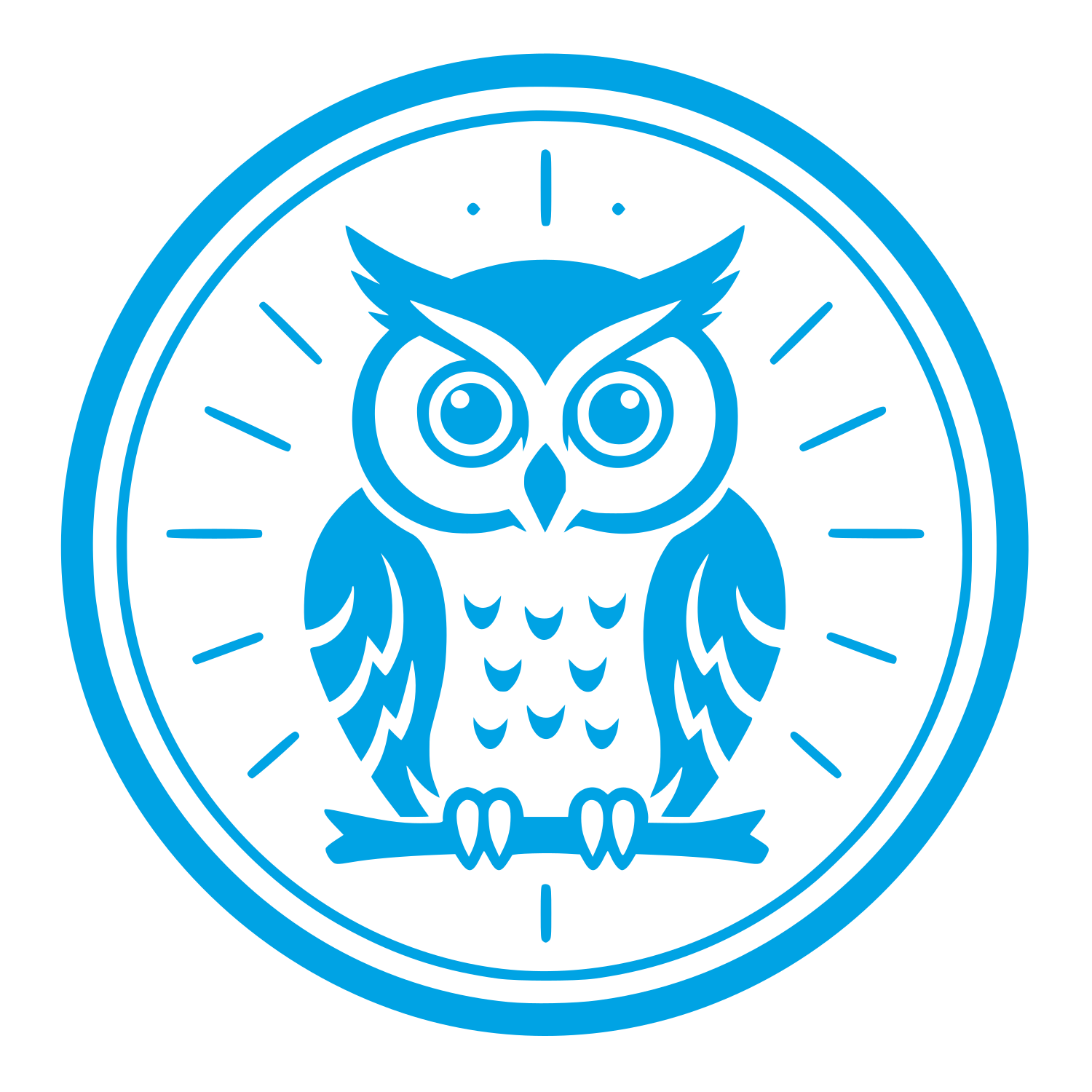 Owl on Clock Badge Logo #00a3e4