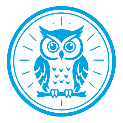 Owl on Clock Badge Logo #00a3e4