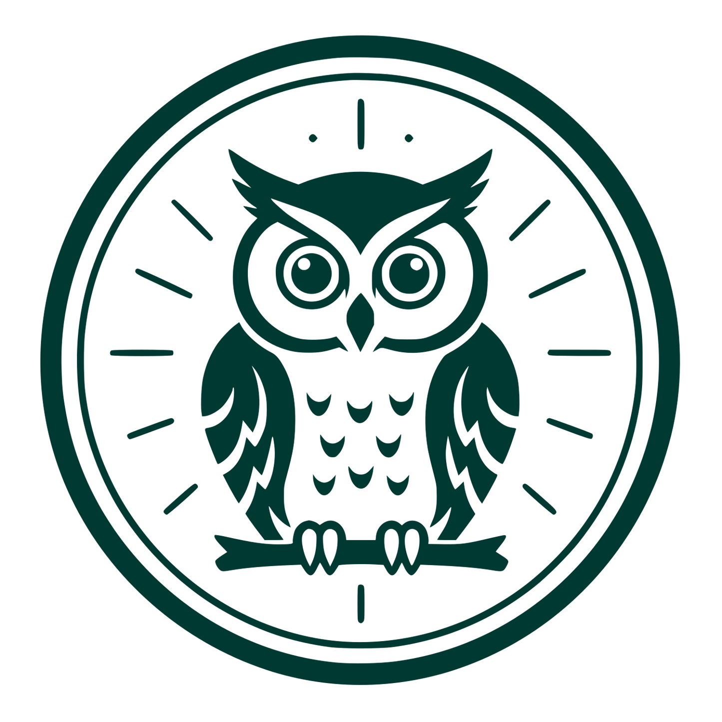 Owl on Clock Badge Logo #003932