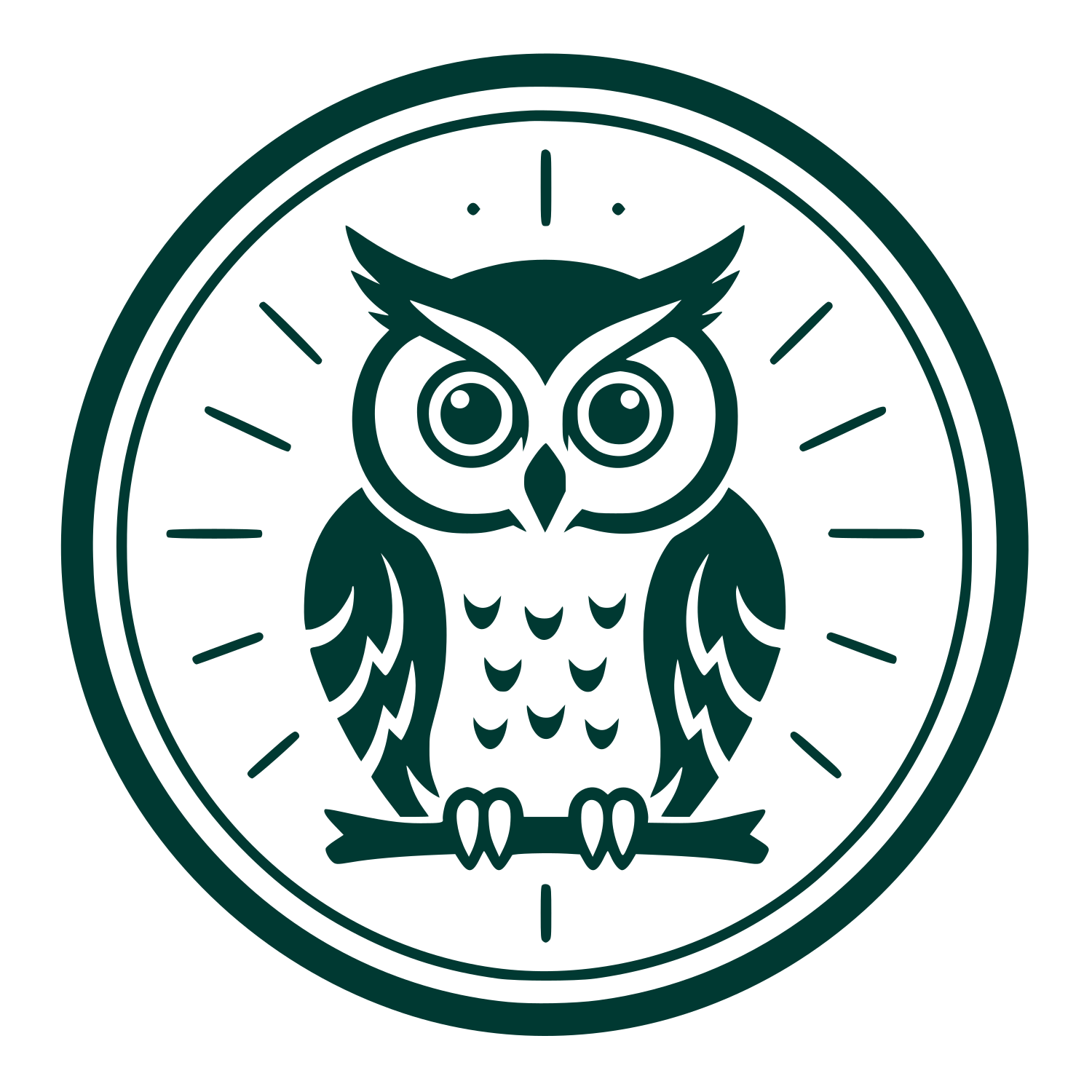 Owl on Clock Badge Logo #003932