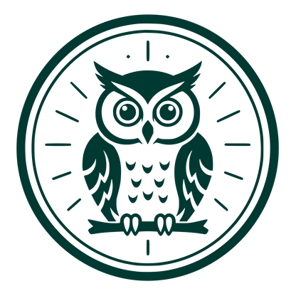 Owl on Clock Badge Logo #003932