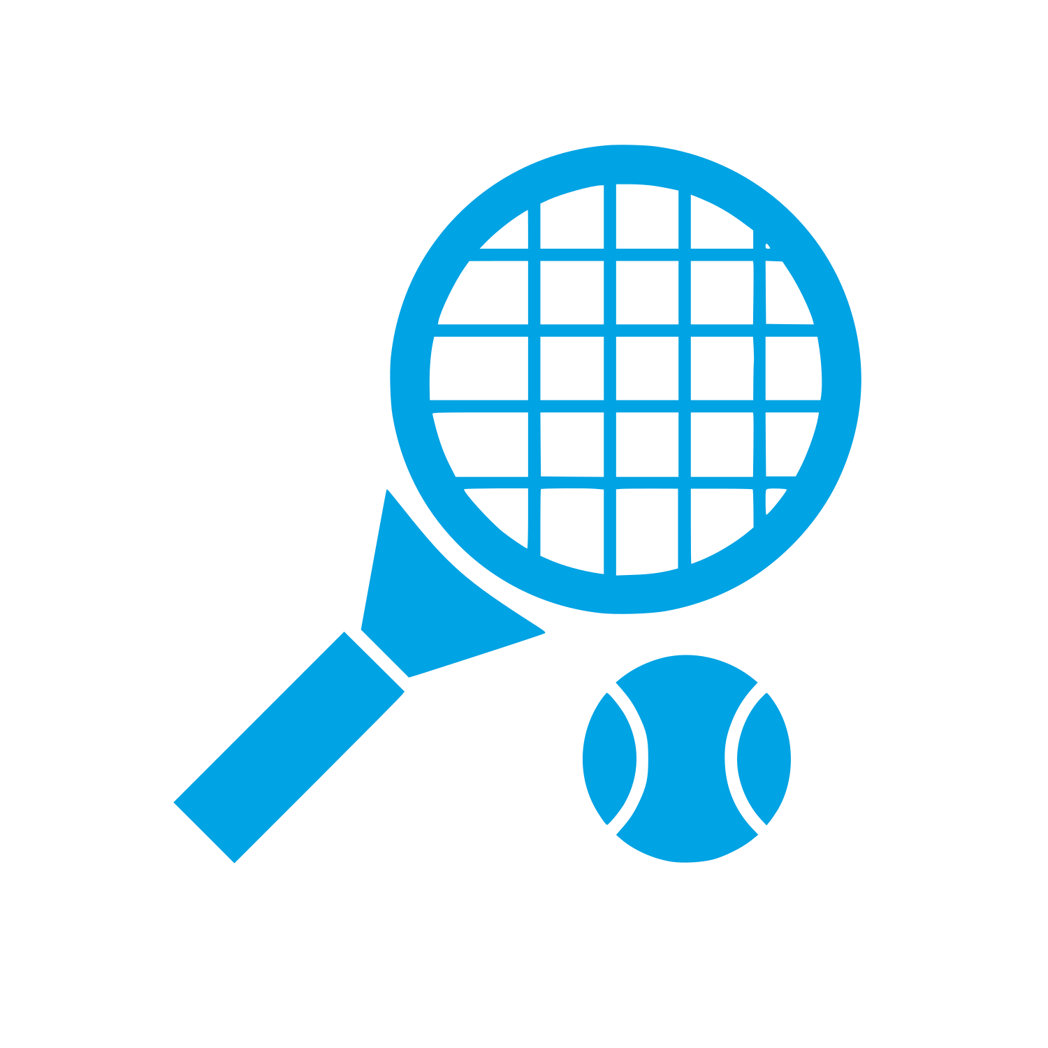 Tennis Racket and Ball Logo #00a3e4