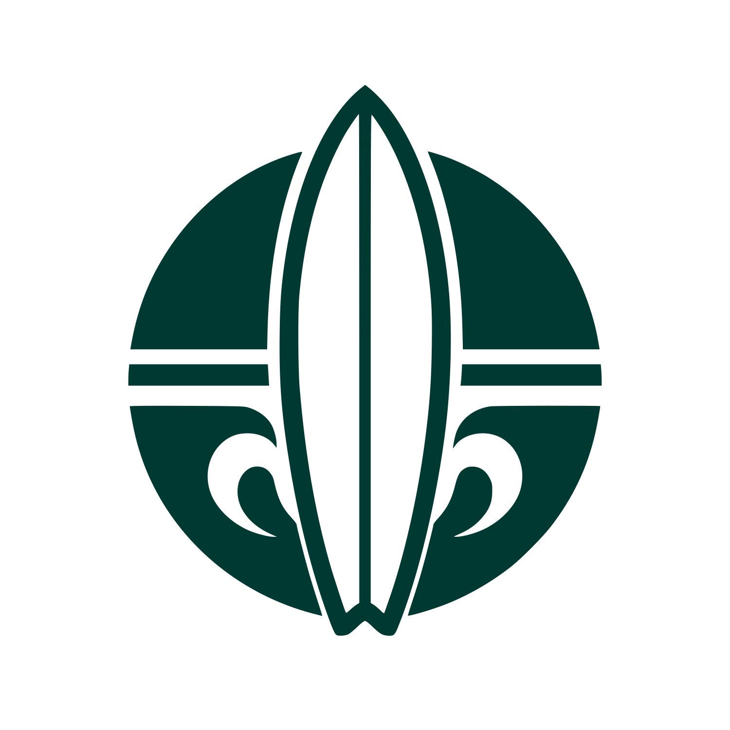 Surfboard Circle Emblem Logo #003932