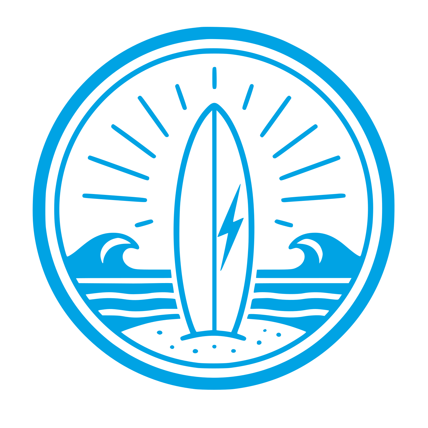 Surfboard Waves Circle Logo #00a3e4