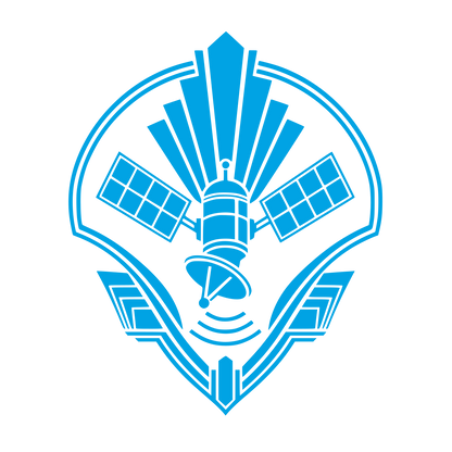 Space Satellite Emblem Logo #00a3e4